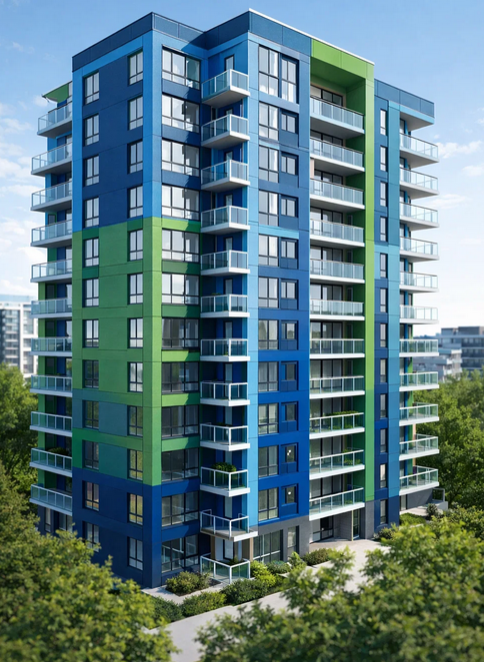 Modern residential apartment tower managed by TowerDesk