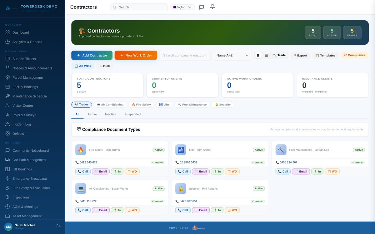 Contractor compliance and management portal for strata agencies — TowerDesk