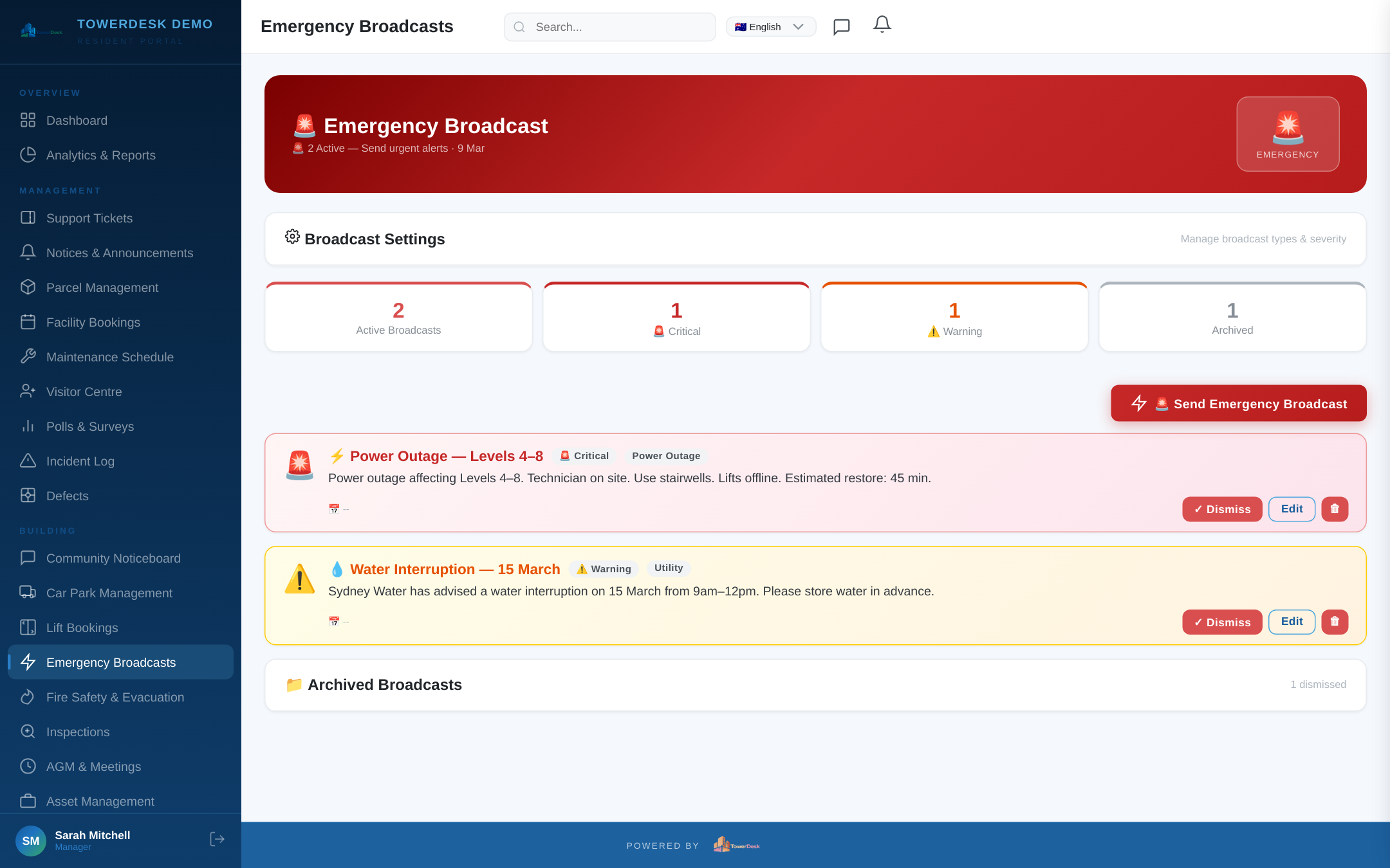 TowerDesk Emergency Broadcast System